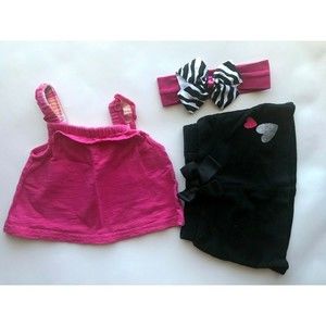 Girls Size 3M 0-3 Months 3 Piece Pink Old Navy Tank, Black Heart Shorts + HB